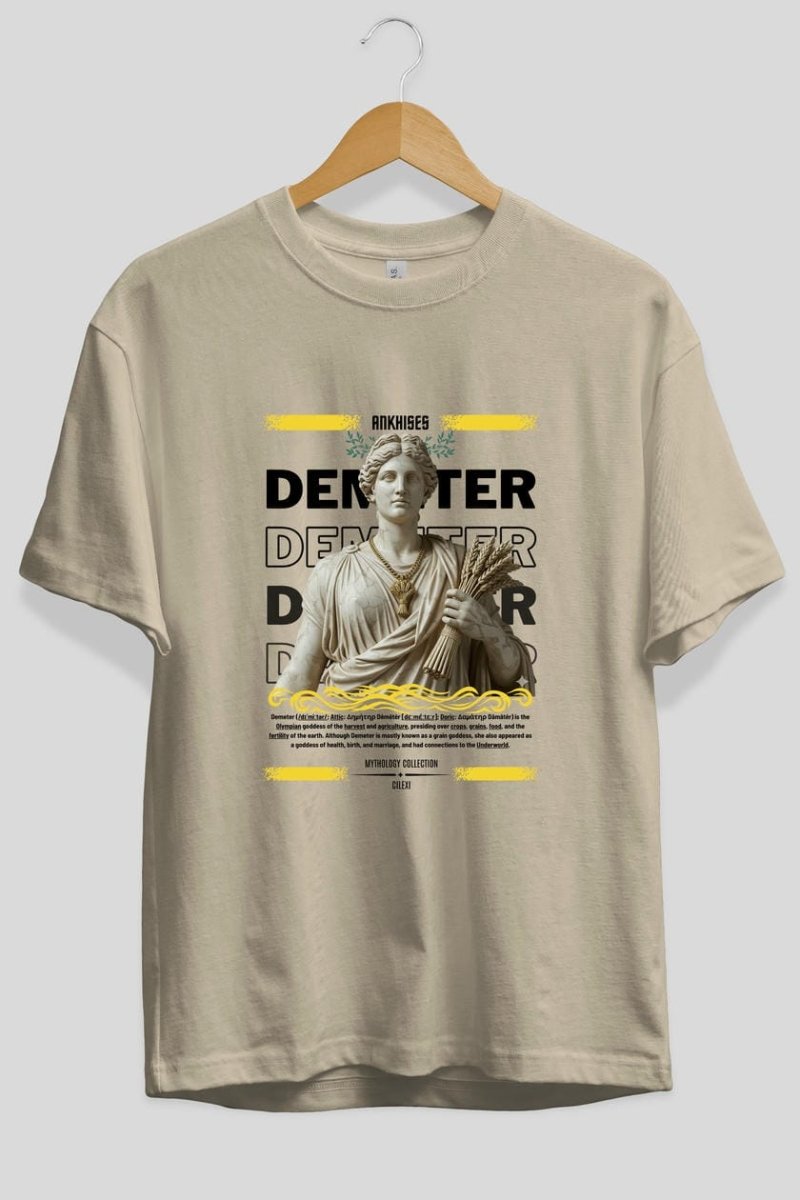 Demeter 1 ön Baskılı Oversize t-shirt Erkek Kadın %100 Pamuk Bisiklet Yaka tişort - Cilexi