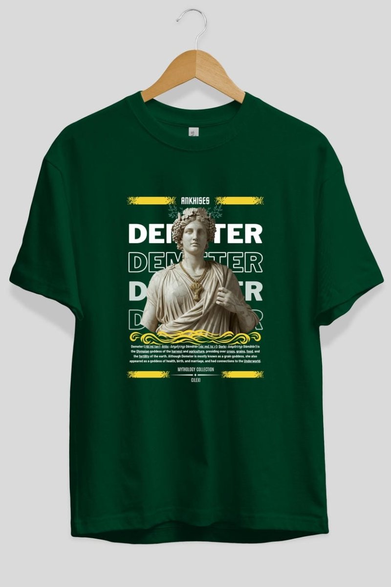 Demeter 2 ön Baskılı Oversize t-shirt Erkek Kadın %100 Pamuk Bisiklet Yaka tişort - Cilexi
