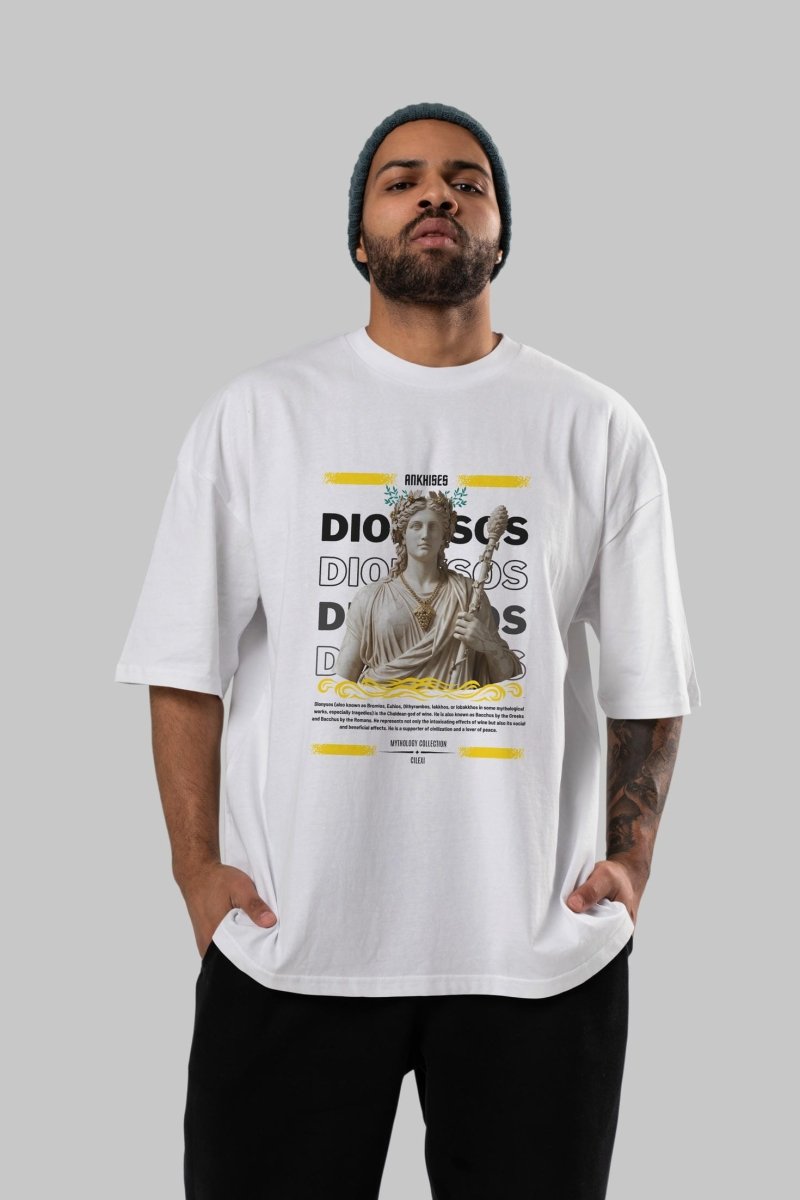 Dionysos 1 ön Baskılı Oversize t-shirt Erkek Kadın %100 Pamuk Bisiklet Yaka tişort - Cilexi