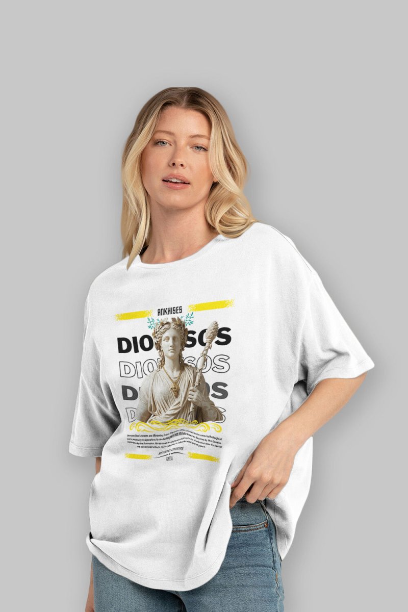 Dionysos 1 ön Baskılı Oversize t-shirt Erkek Kadın %100 Pamuk Bisiklet Yaka tişort - Cilexi