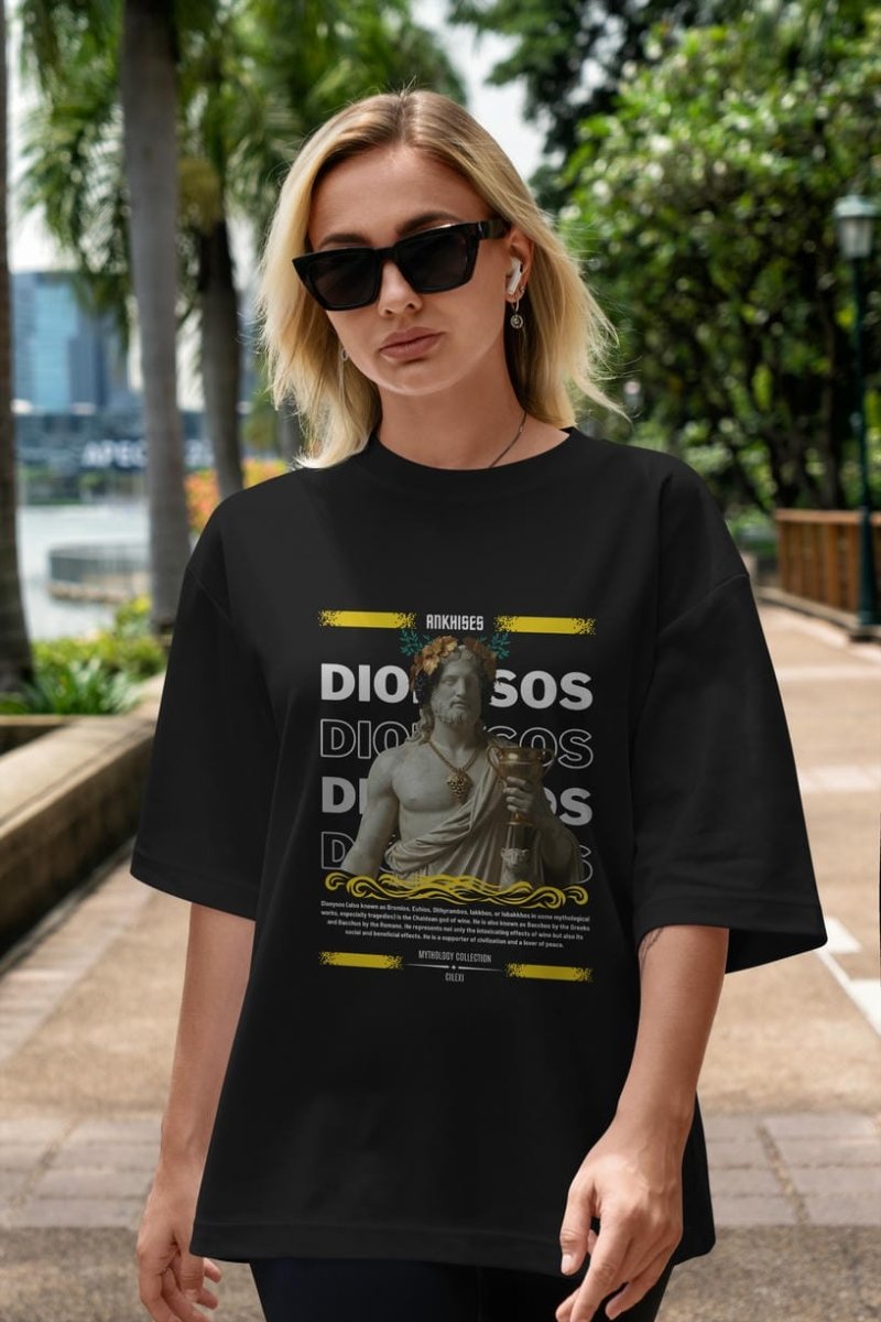 Dionysos 2 ön Baskılı Oversize t-shirt Erkek Kadın %100 Pamuk Bisiklet Yaka tişort - Cilexi