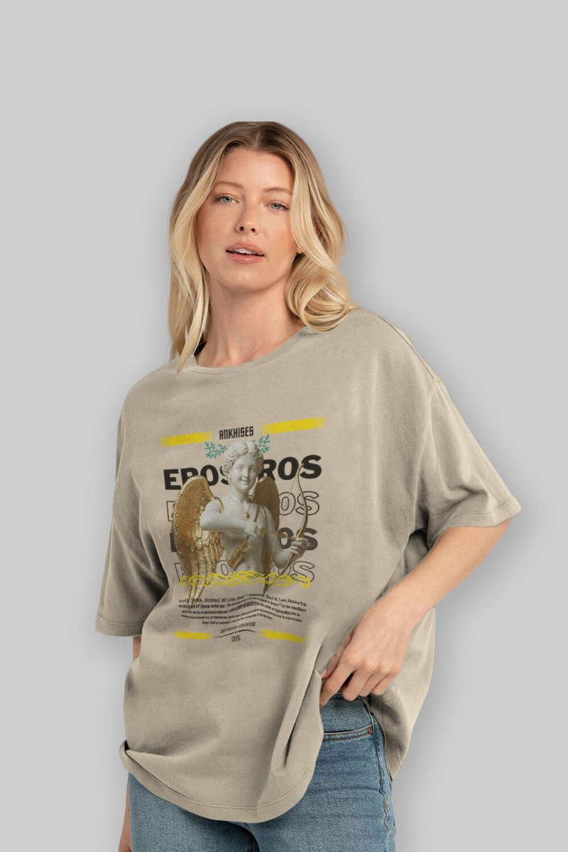 Eros ön Baskılı Oversize t-shirt Erkek Kadın %100 Pamuk Bisiklet Yaka tişort - Cilexi