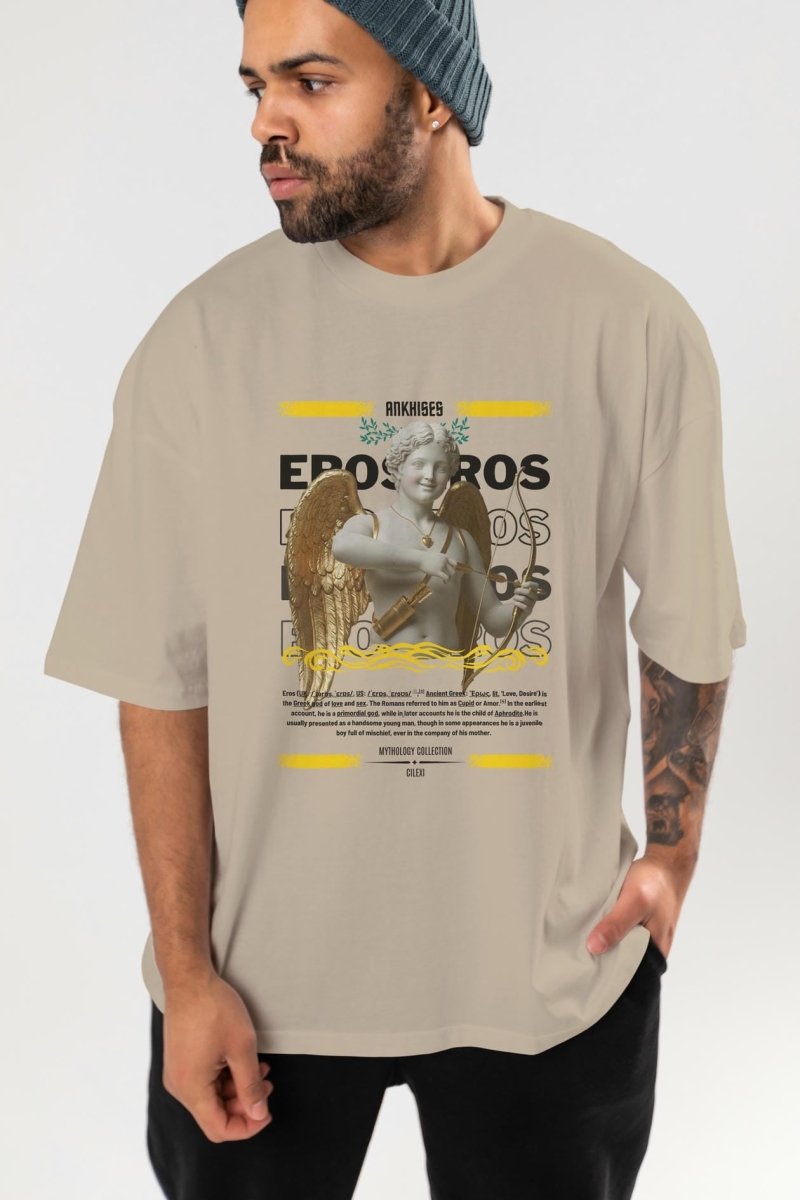 Eros ön Baskılı Oversize t-shirt Erkek Kadın %100 Pamuk Bisiklet Yaka tişort - Cilexi