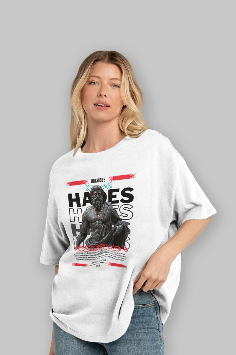 Hades 1 ön Baskılı Oversize t-shirt Erkek Kadın %100 Pamuk Bisiklet Yaka tişort - Cilexi