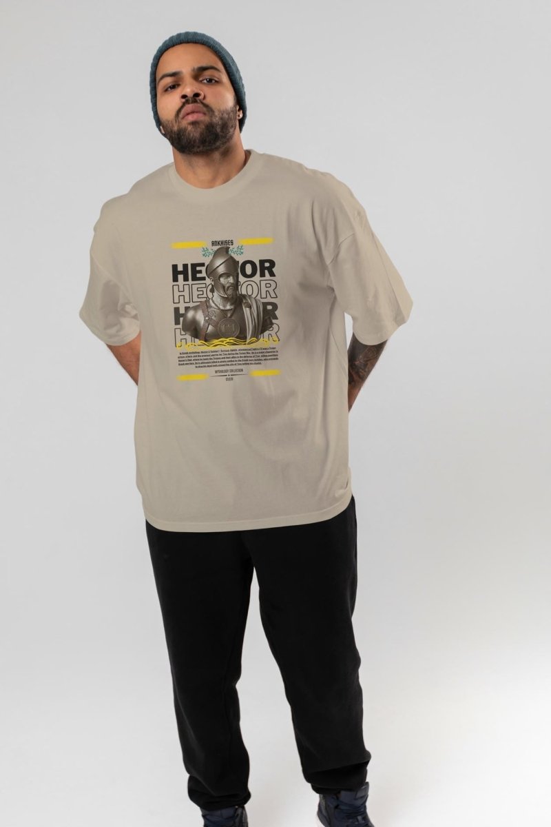 Hector 1 ön Baskılı Oversize t-shirt Erkek Kadın %100 Pamuk Bisiklet Yaka tişort - Cilexi