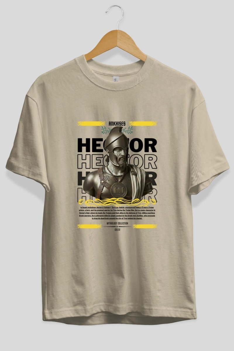 Hector 1 ön Baskılı Oversize t-shirt Erkek Kadın %100 Pamuk Bisiklet Yaka tişort - Cilexi
