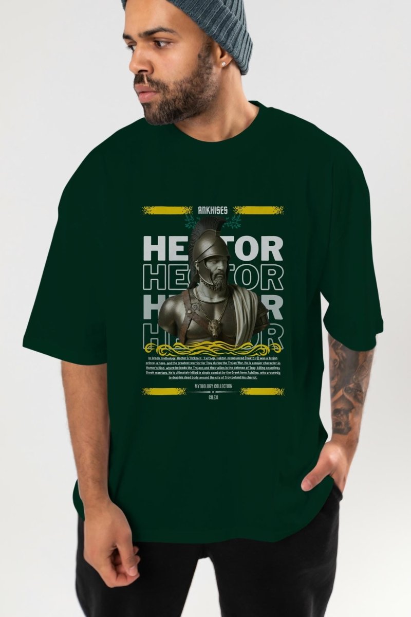 Hector 2 ön Baskılı Oversize t-shirt Erkek Kadın %100 Pamuk Bisiklet Yaka tişort - Cilexi