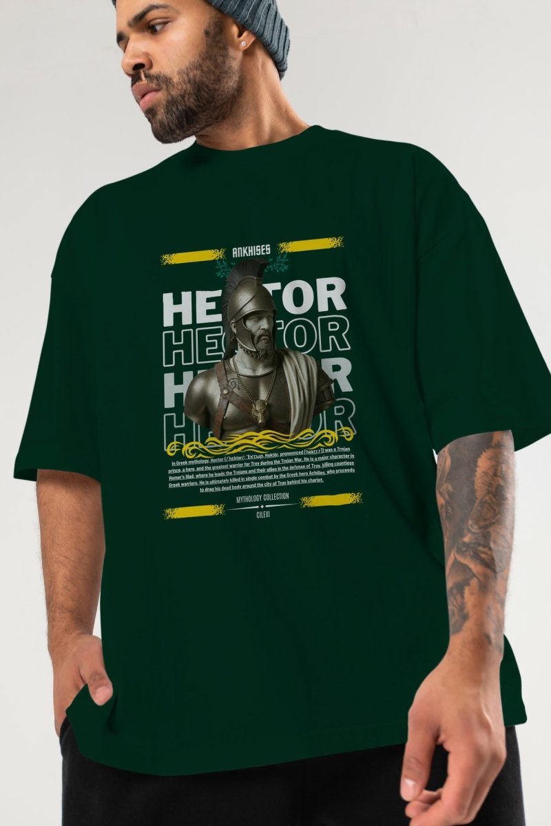 Hector 2 ön Baskılı Oversize t-shirt Erkek Kadın %100 Pamuk Bisiklet Yaka tişort - Cilexi
