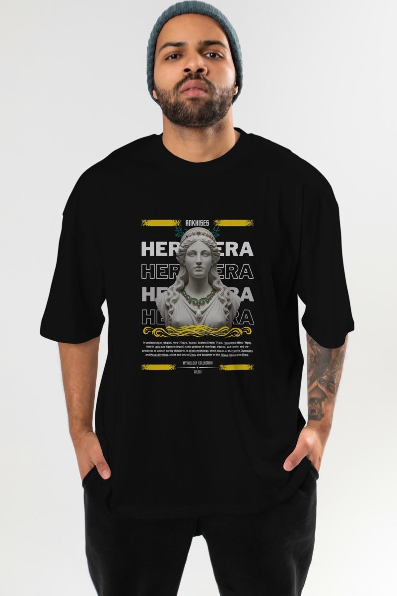 Hera 1 ön Baskılı Oversize t-shirt Erkek Kadın %100 Pamuk Bisiklet Yaka tişort - Cilexi