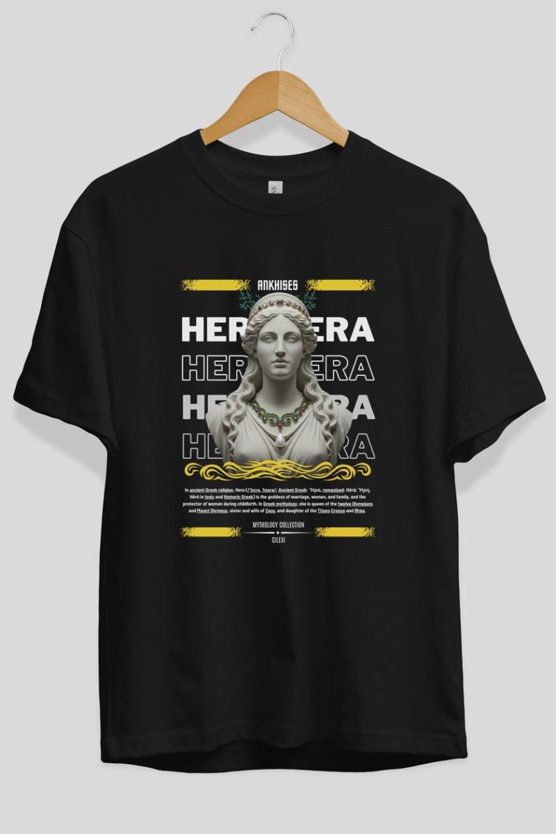 Hera 1 ön Baskılı Oversize t-shirt Erkek Kadın %100 Pamuk Bisiklet Yaka tişort - Cilexi