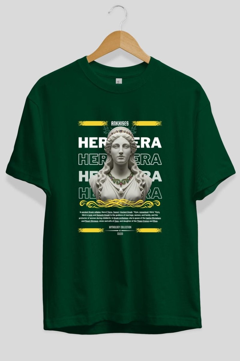 Hera 1 ön Baskılı Oversize t-shirt Erkek Kadın %100 Pamuk Bisiklet Yaka tişort - Cilexi