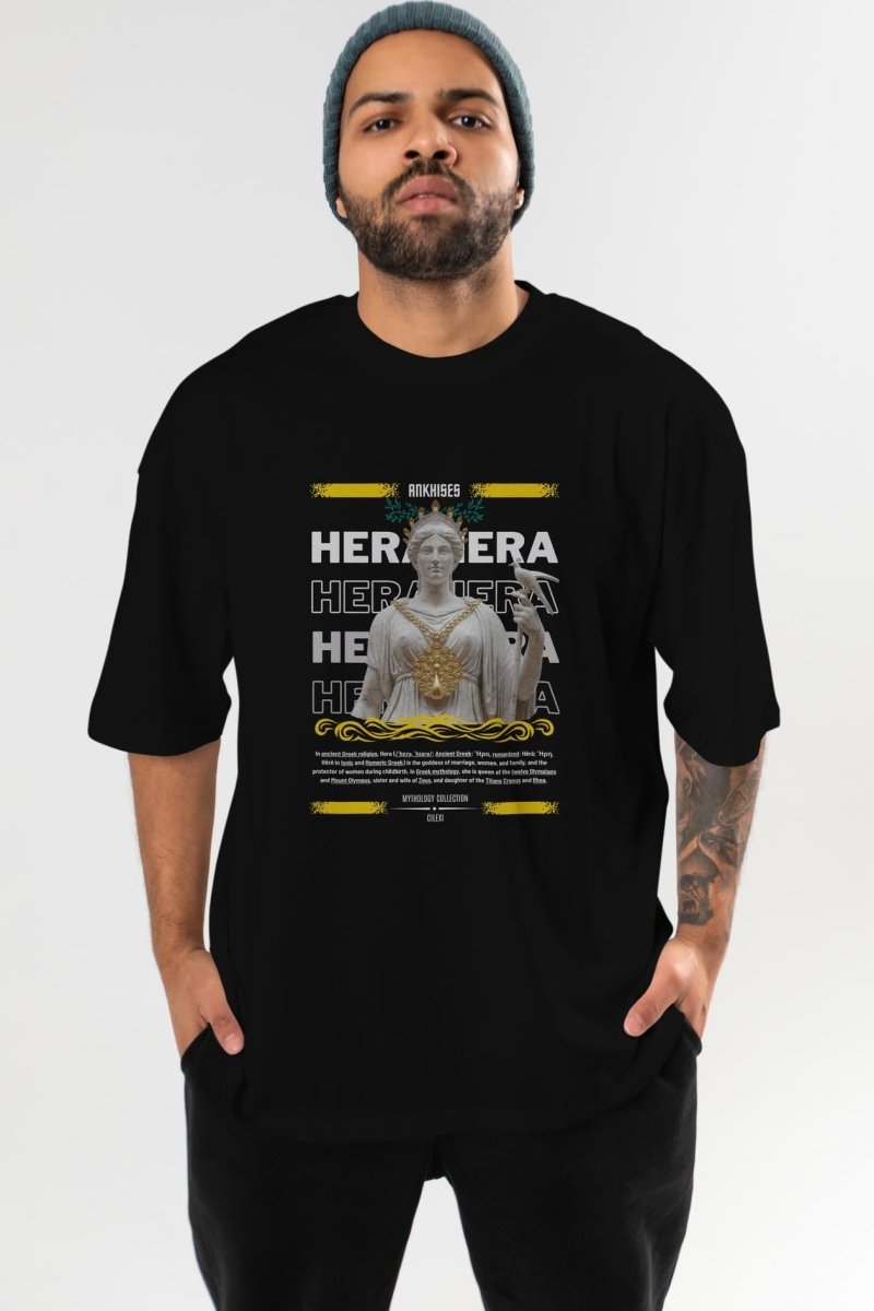 Hera 2 ön Baskılı Oversize t-shirt Erkek Kadın %100 Pamuk Bisiklet Yaka tişort - Cilexi