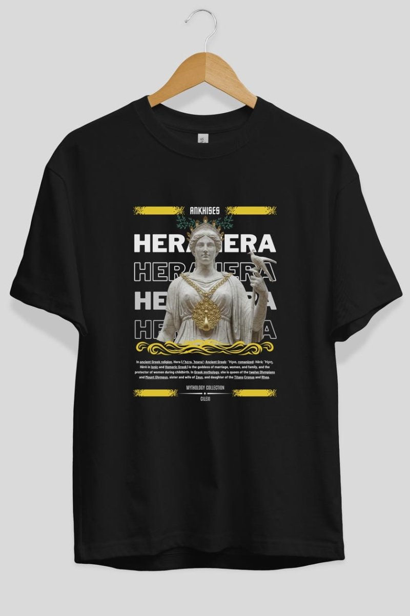 Hera 2 ön Baskılı Oversize t-shirt Erkek Kadın %100 Pamuk Bisiklet Yaka tişort - Cilexi