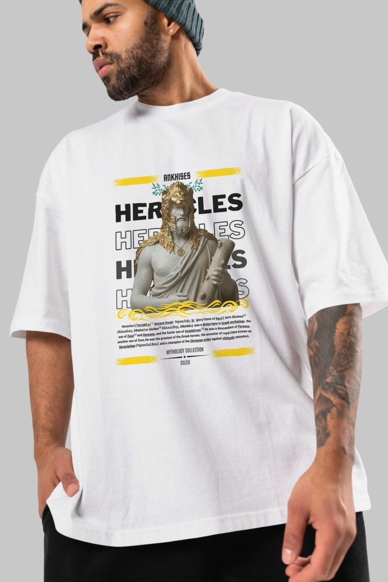 Heracles 1 ön Baskılı Oversize t-shirt Erkek Kadın %100 Pamuk Bisiklet Yaka tişort - Cilexi
