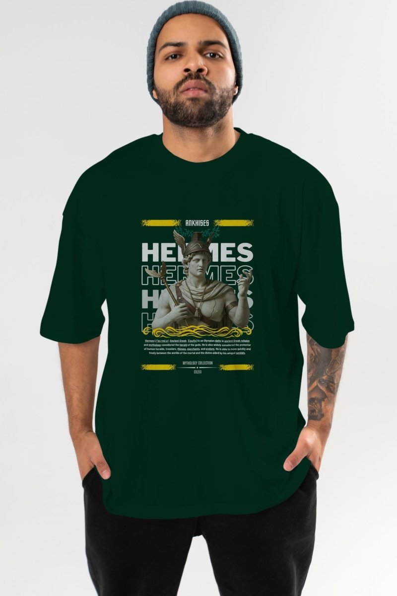Hermes 1 ön Baskılı Oversize t-shirt Erkek Kadın %100 Pamuk Bisiklet Yaka tişort - Cilexi