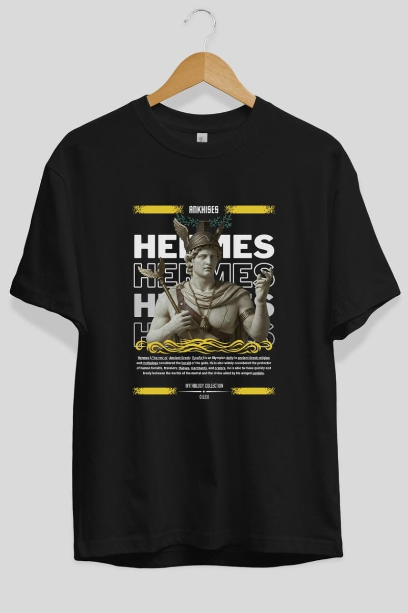 Hermes 1 ön Baskılı Oversize t-shirt Erkek Kadın %100 Pamuk Bisiklet Yaka tişort - Cilexi