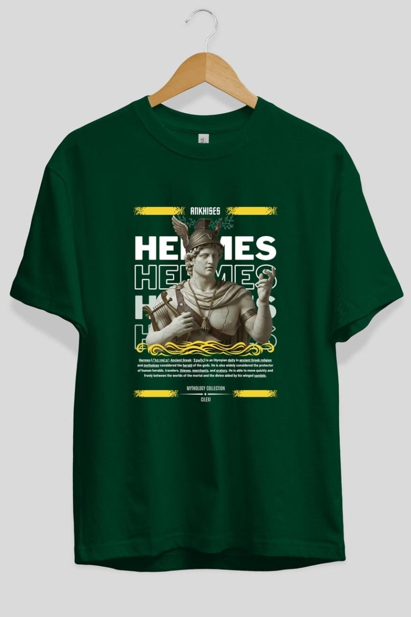 Hermes 2 ön Baskılı Oversize t-shirt Erkek Kadın %100 Pamuk Bisiklet Yaka tişort - Cilexi