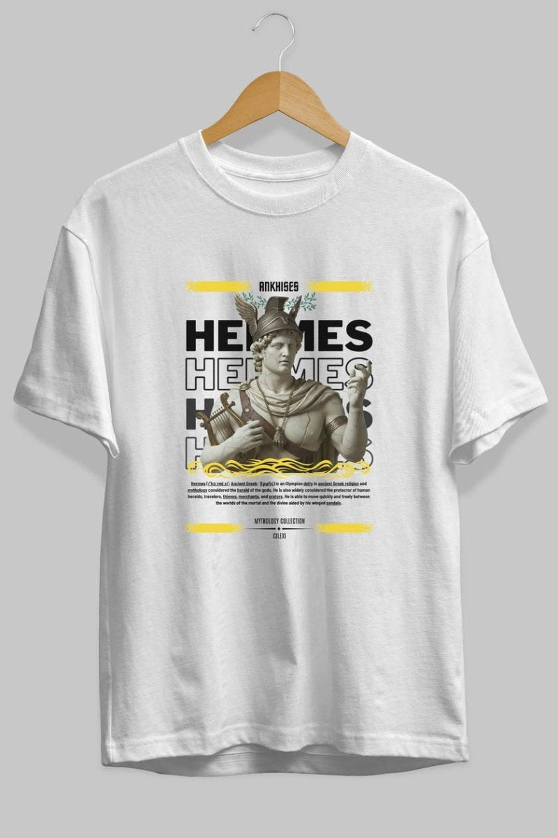 Hermes 2 ön Baskılı Oversize t-shirt Erkek Kadın %100 Pamuk Bisiklet Yaka tişort - Cilexi