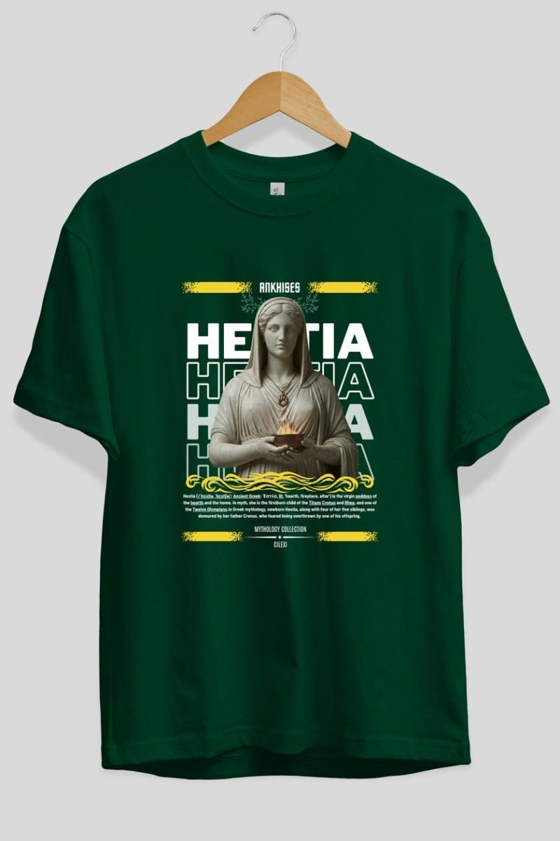 Hestia 1 ön Baskılı Oversize t-shirt Erkek Kadın %100 Pamuk Bisiklet Yaka tişort - Cilexi