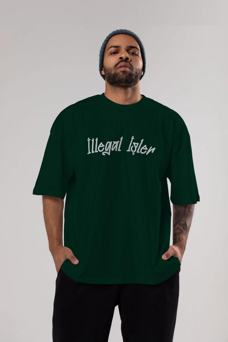 İllegal İşler Ön Baskılı Oversize t-shirt %100 pamuk Erkek Kadın Unisex - Cilexi