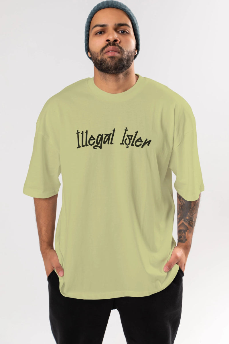İllegal İşler Ön Baskılı Oversize t-shirt %100 pamuk Erkek Kadın Unisex - Cilexi