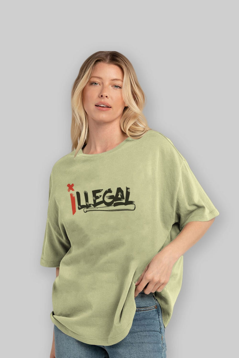 İllegal Ön Baskılı Oversize t-shirt %100 pamuk Erkek Kadın Unisex - Cilexi