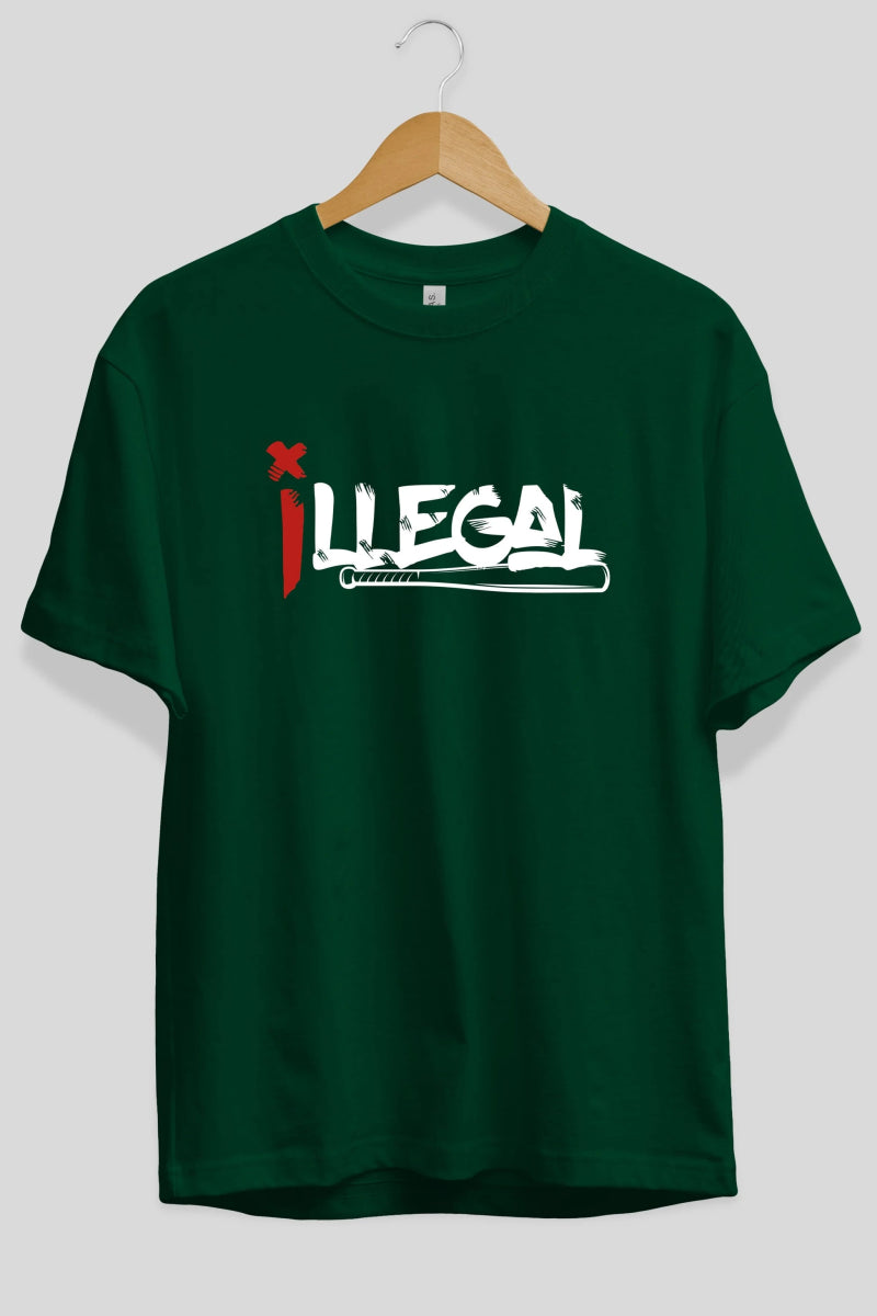 İllegal Ön Baskılı Oversize t-shirt %100 pamuk Erkek Kadın Unisex - Cilexi