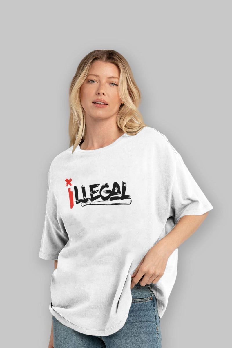 İllegal Ön Baskılı Oversize t-shirt %100 pamuk Erkek Kadın Unisex - Cilexi