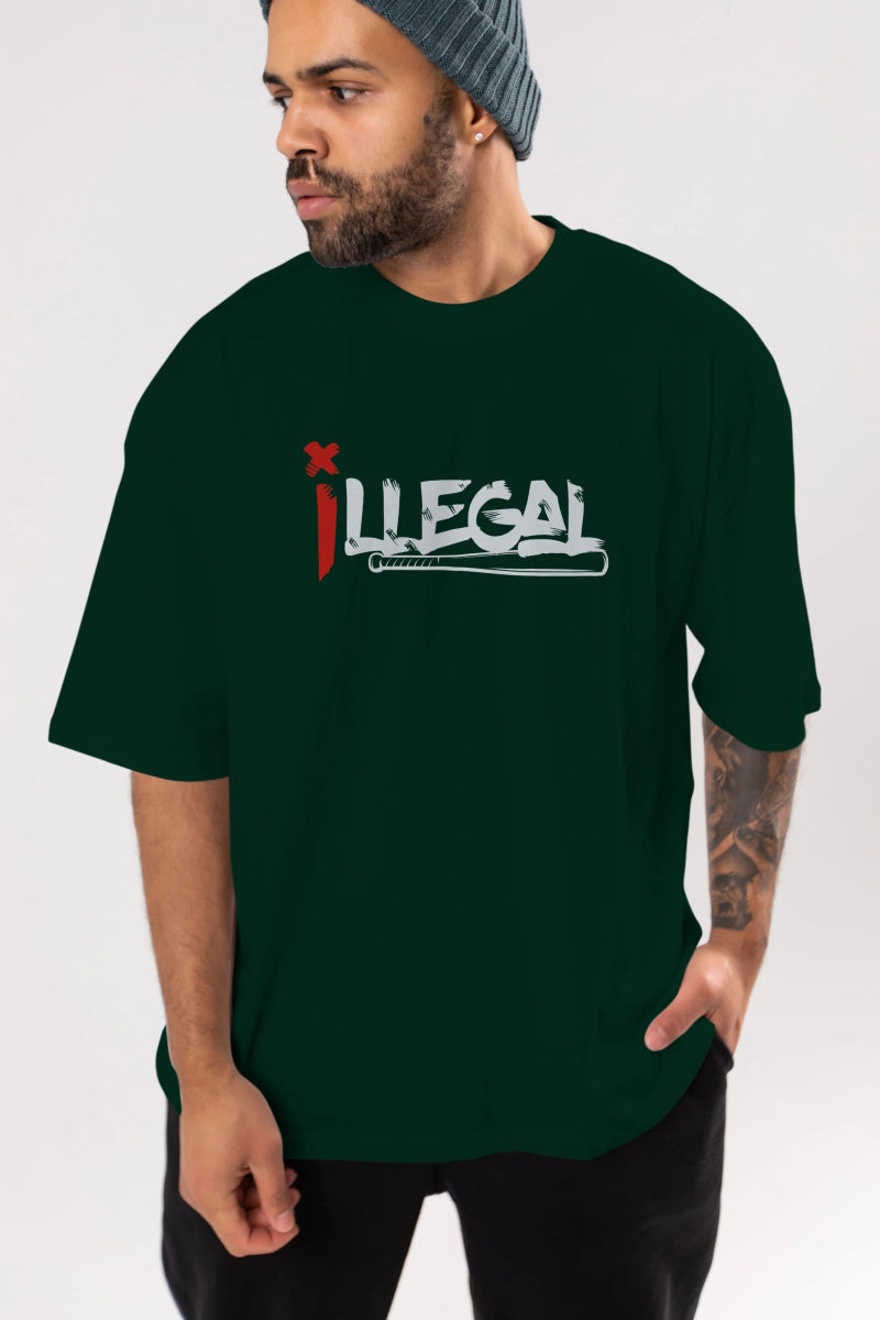 İllegal Ön Baskılı Oversize t-shirt %100 pamuk Erkek Kadın Unisex - Cilexi