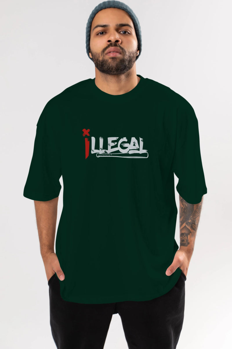 İllegal Ön Baskılı Oversize t-shirt %100 pamuk Erkek Kadın Unisex - Cilexi