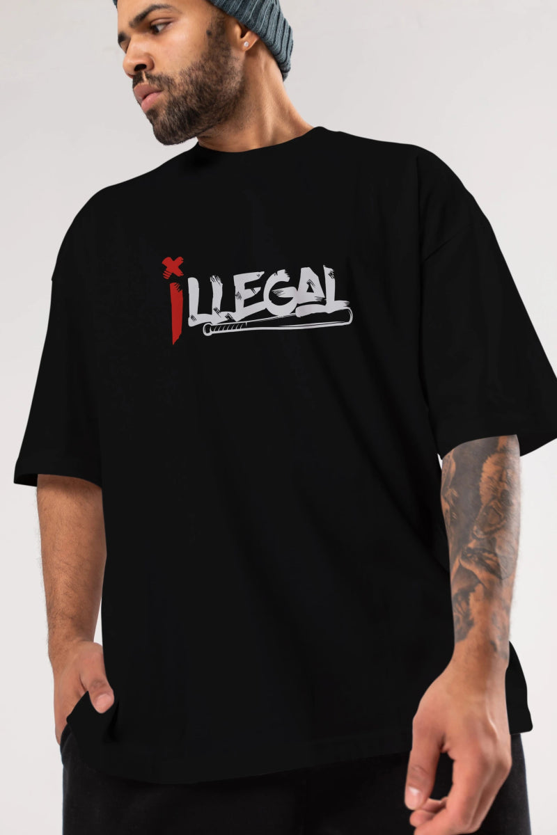 İllegal Ön Baskılı Oversize t-shirt %100 pamuk Erkek Kadın Unisex - Cilexi