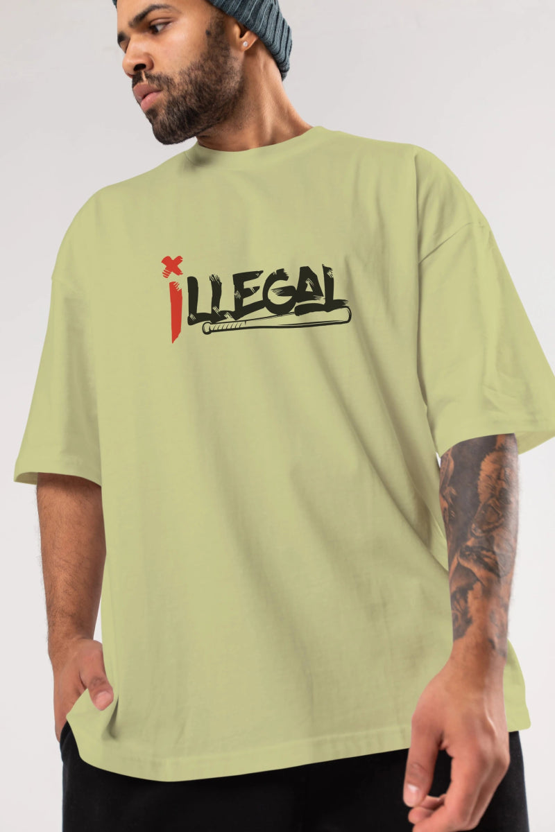 İllegal Ön Baskılı Oversize t-shirt %100 pamuk Erkek Kadın Unisex - Cilexi