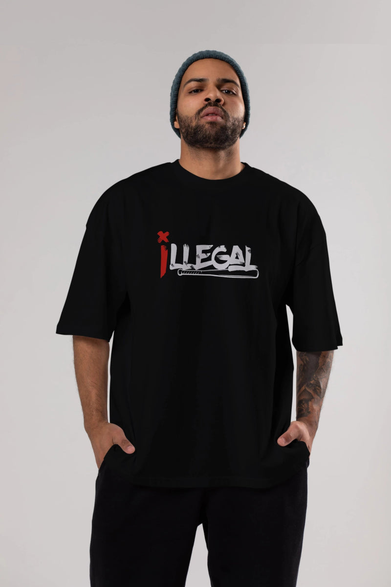 İllegal Ön Baskılı Oversize t-shirt %100 pamuk Erkek Kadın Unisex - Cilexi
