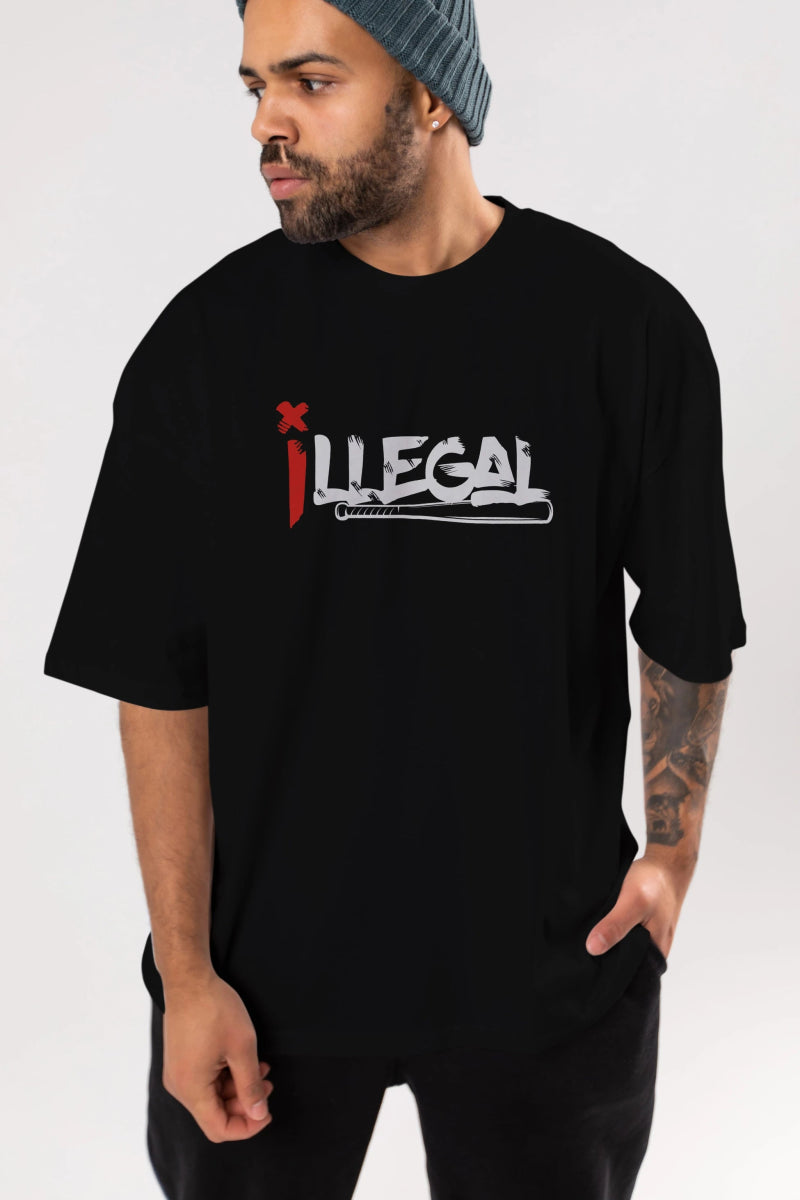 İllegal Ön Baskılı Oversize t-shirt %100 pamuk Erkek Kadın Unisex - Cilexi