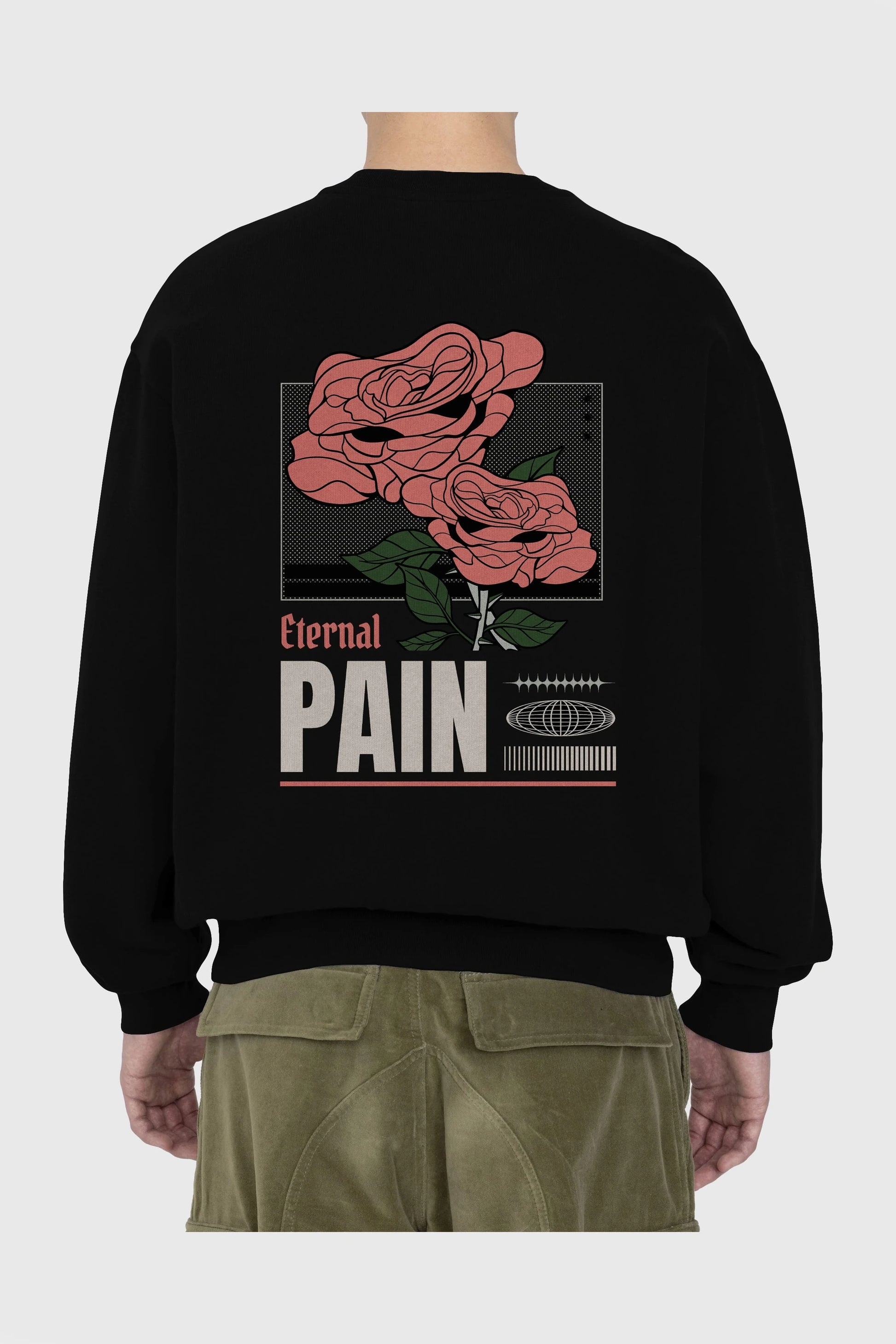 Eternal Pain Arka Baskılı Oversize Sweatshirt Erkek Kadın Unisex