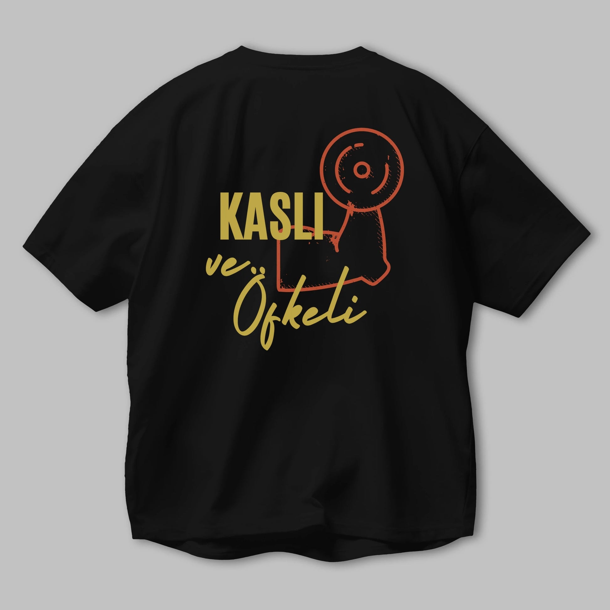 Kaslı ve Öfkeli Yazılı Arka Baskılı Oversize t-shirt Erkek Kadın Unisex