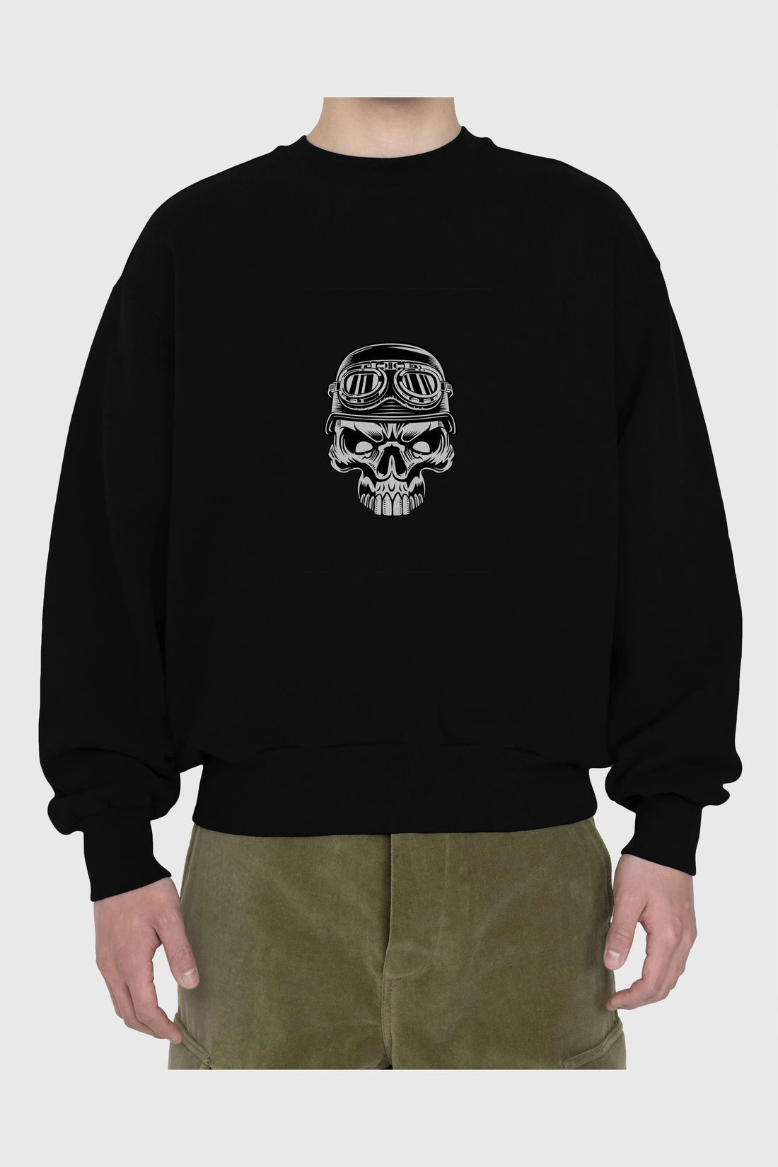 Biker Skull Helmet Ön Baskılı Oversize Sweatshirt Erkek Kadın Unisex