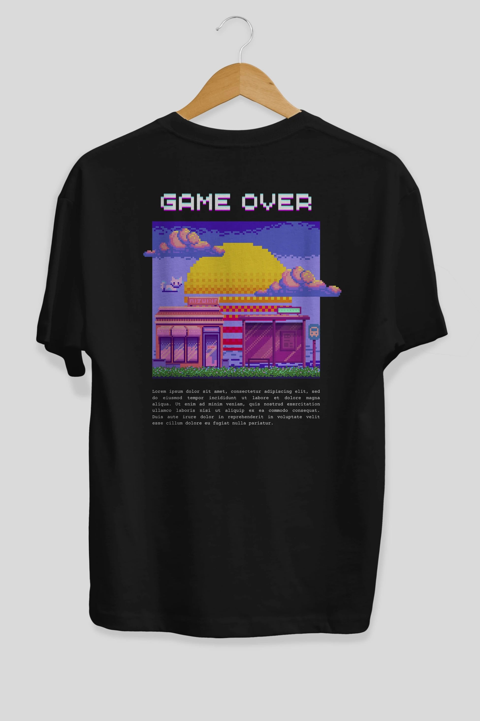 Game Over Yazılı Arka Baskılı Oversize t-shirt Erkek Kadın Unisex