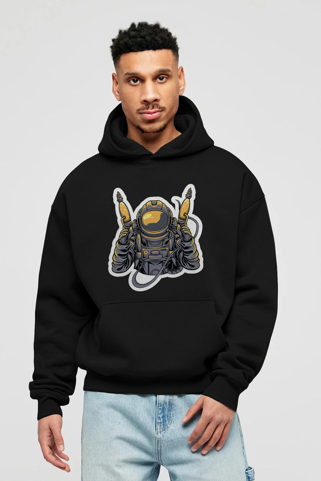 Alien Hunter Sticker Ön Baskılı Hoodie Oversize Kapüşonlu Sweatshirt Erkek Kadın Unisex