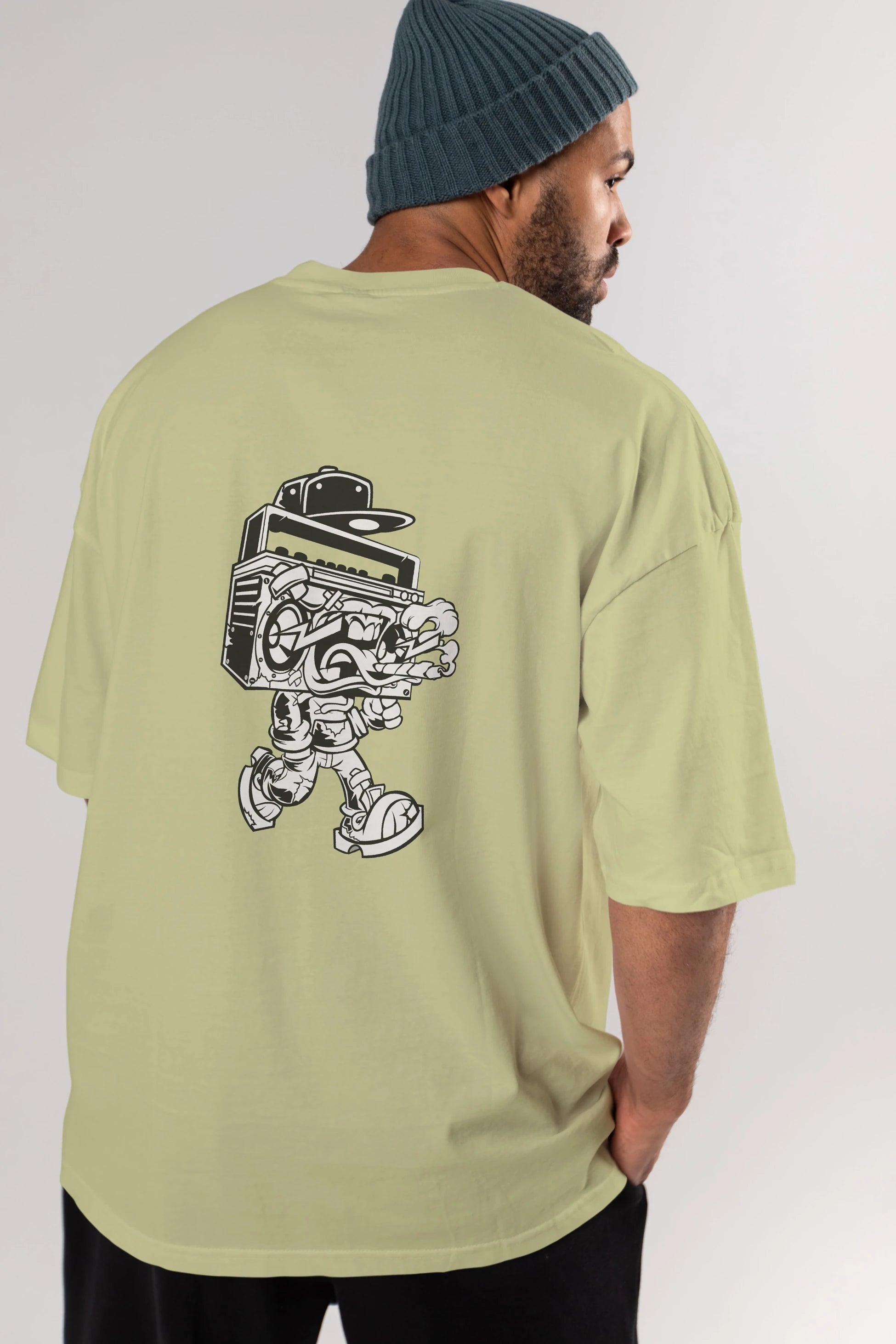 Boombox Arka Baskılı Oversize t-shirt Erkek Kadın Unisex %100 Pamuk tişort