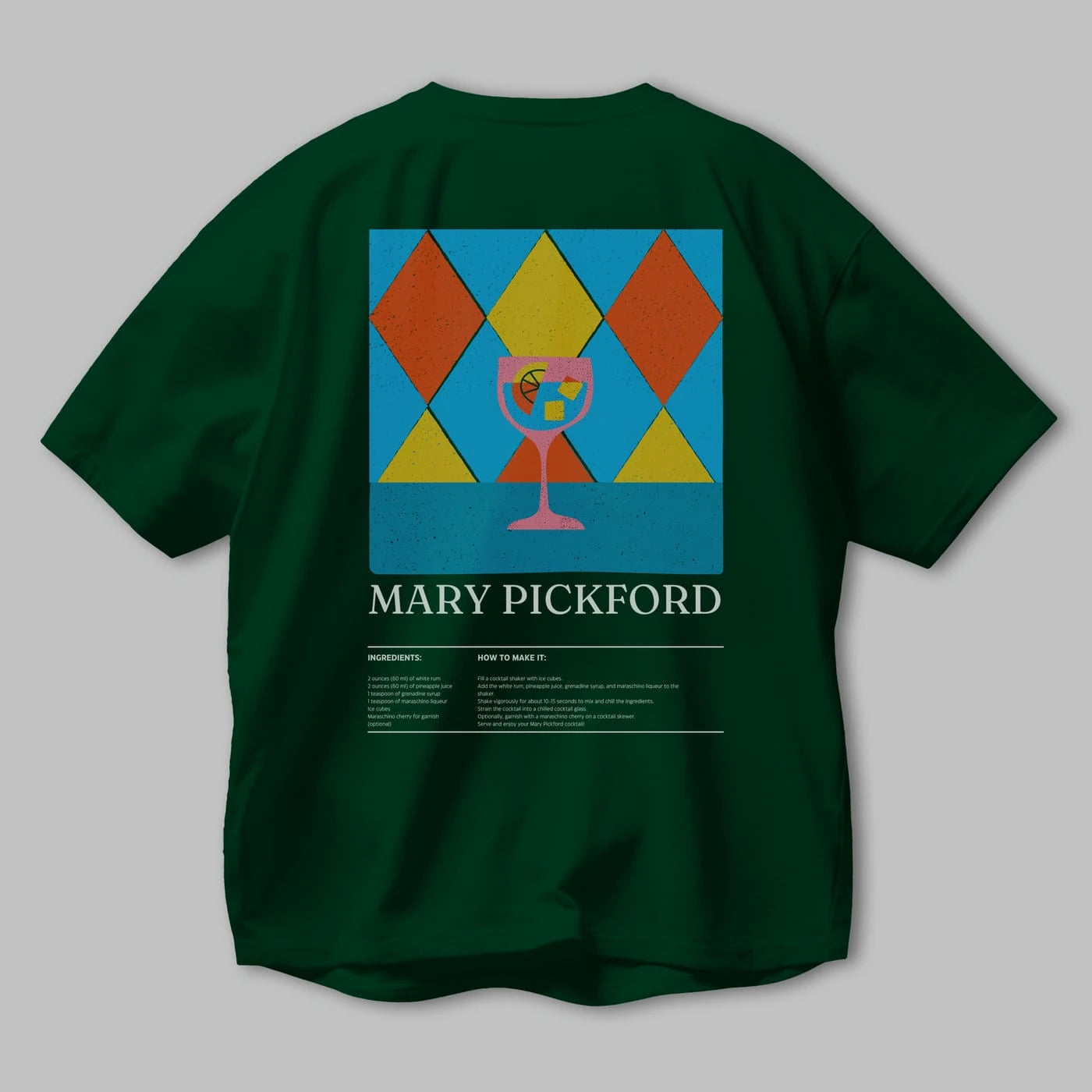 Mary Pickford Kokteyl Serisi Arka Baskılı Oversize t-shirt Erkek Kadın %100 Pamuk Bisiklet Yaka tişort