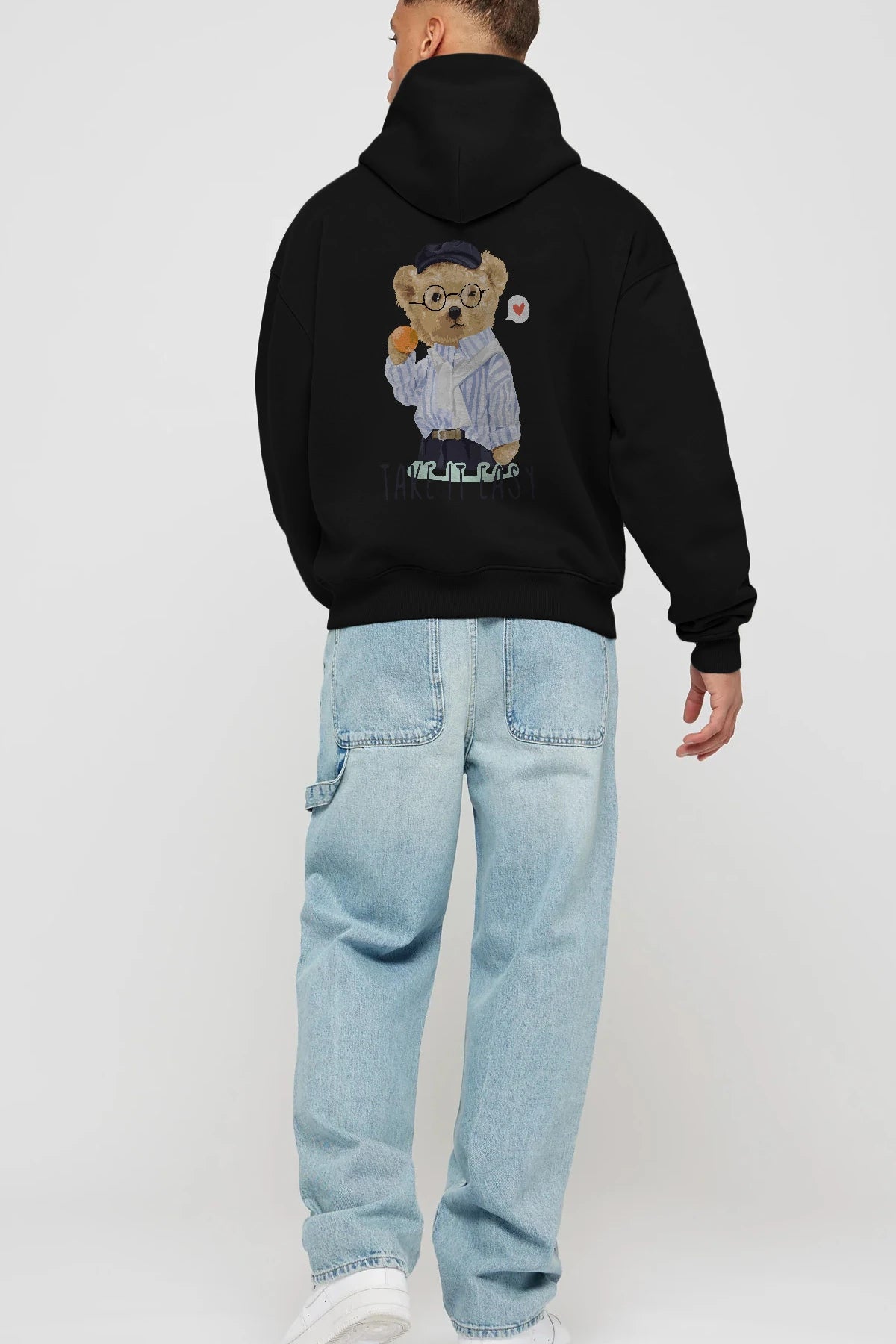 Teddy Bear Take it Easy Arka Baskılı Hoodie Oversize Kapüşonlu Sweatshirt Erkek Kadın Unisex