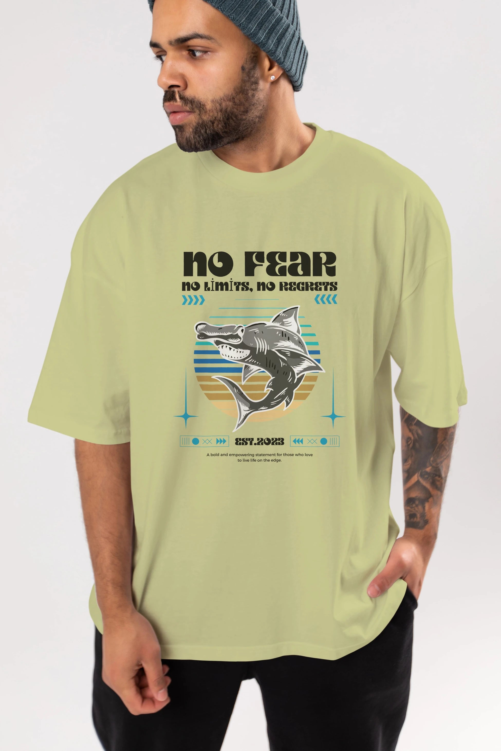 No Fear Yazılı Ön Baskılı Oversize t-shirt Erkek Kadın Unisex