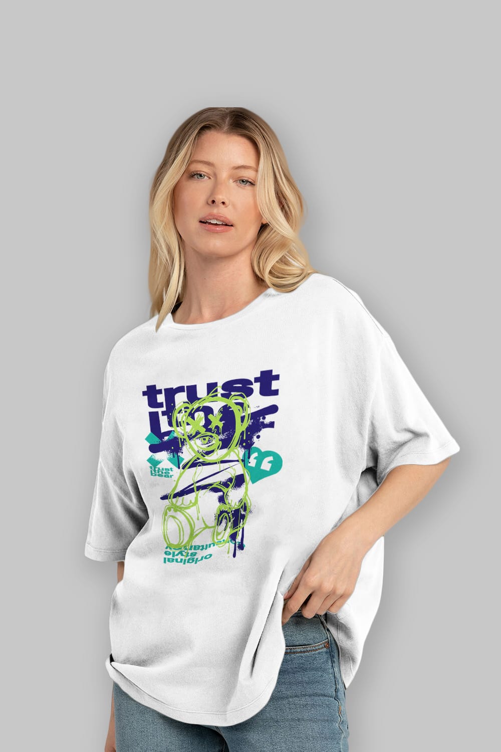 Trust The Bear 3 Ön Baskılı Oversize t-shirt Erkek Kadın Unisex