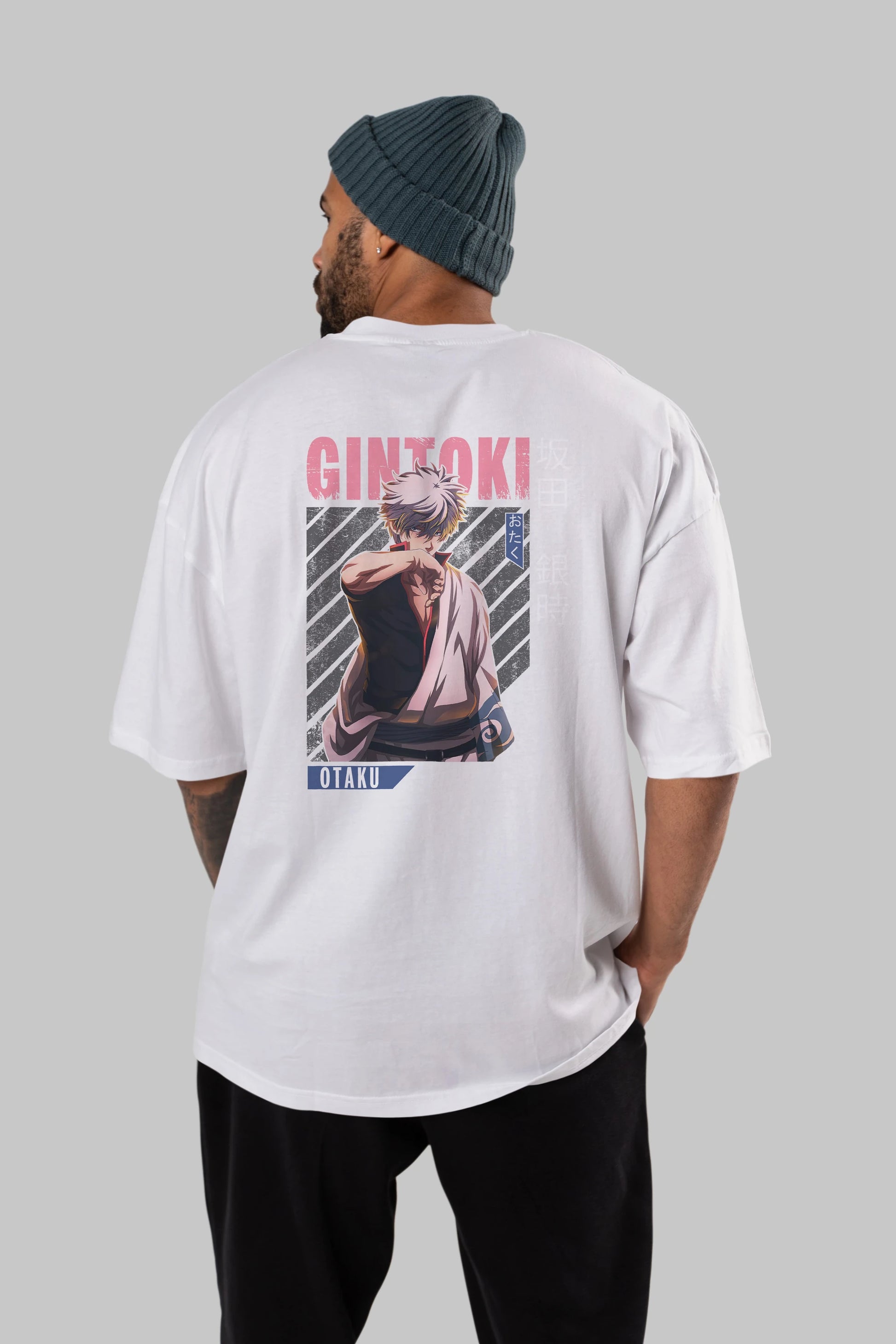 Gintoki Sakata Anime Arka Baskılı Oversize t-shirt Erkek Kadın Unisex