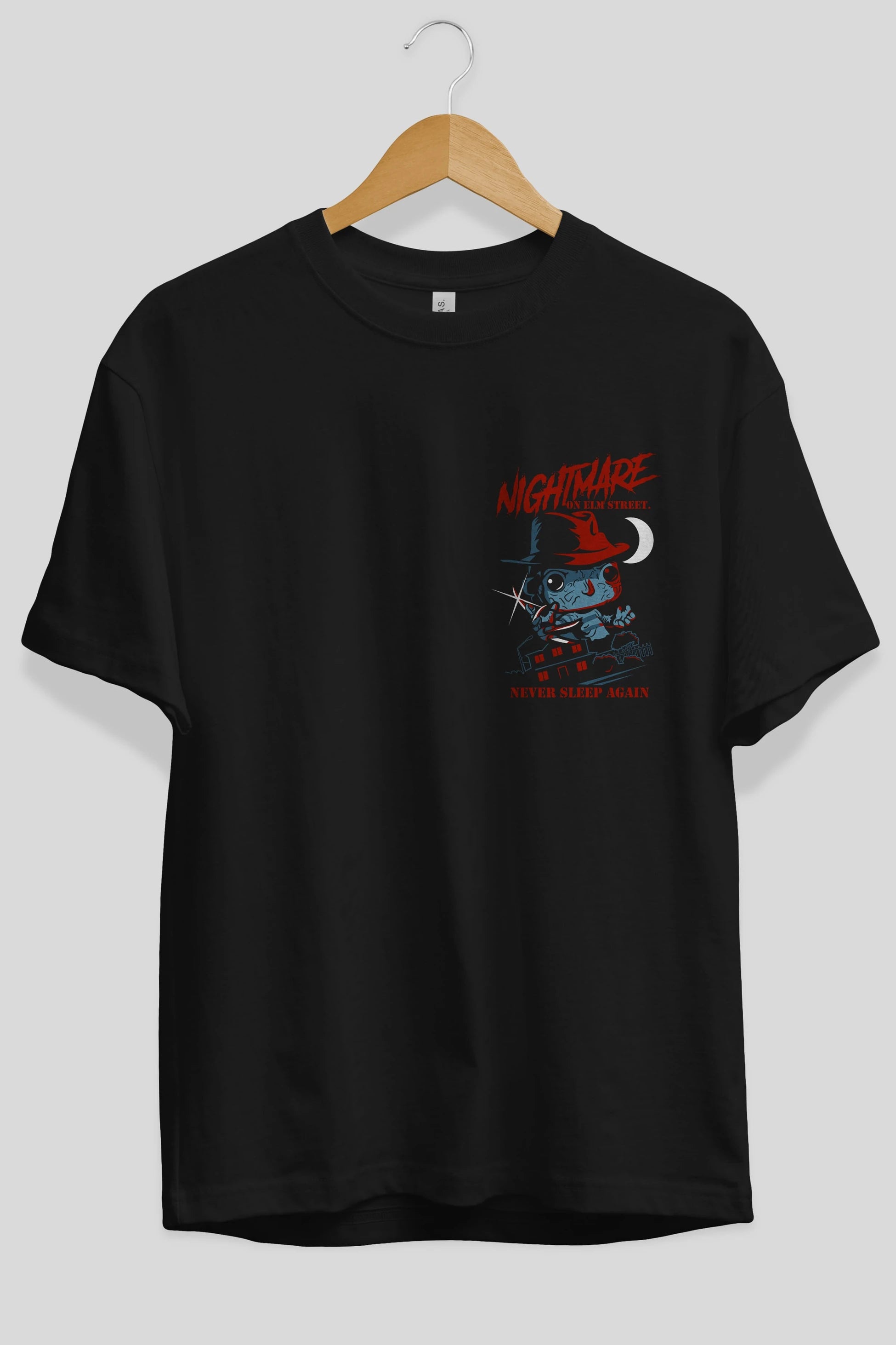 Nightmare Elm Sokağı Ön Sol Baskılı Oversize t-shirt Erkek Kadın Unisex %100 Pamuk Bisiklet Yaka tişort