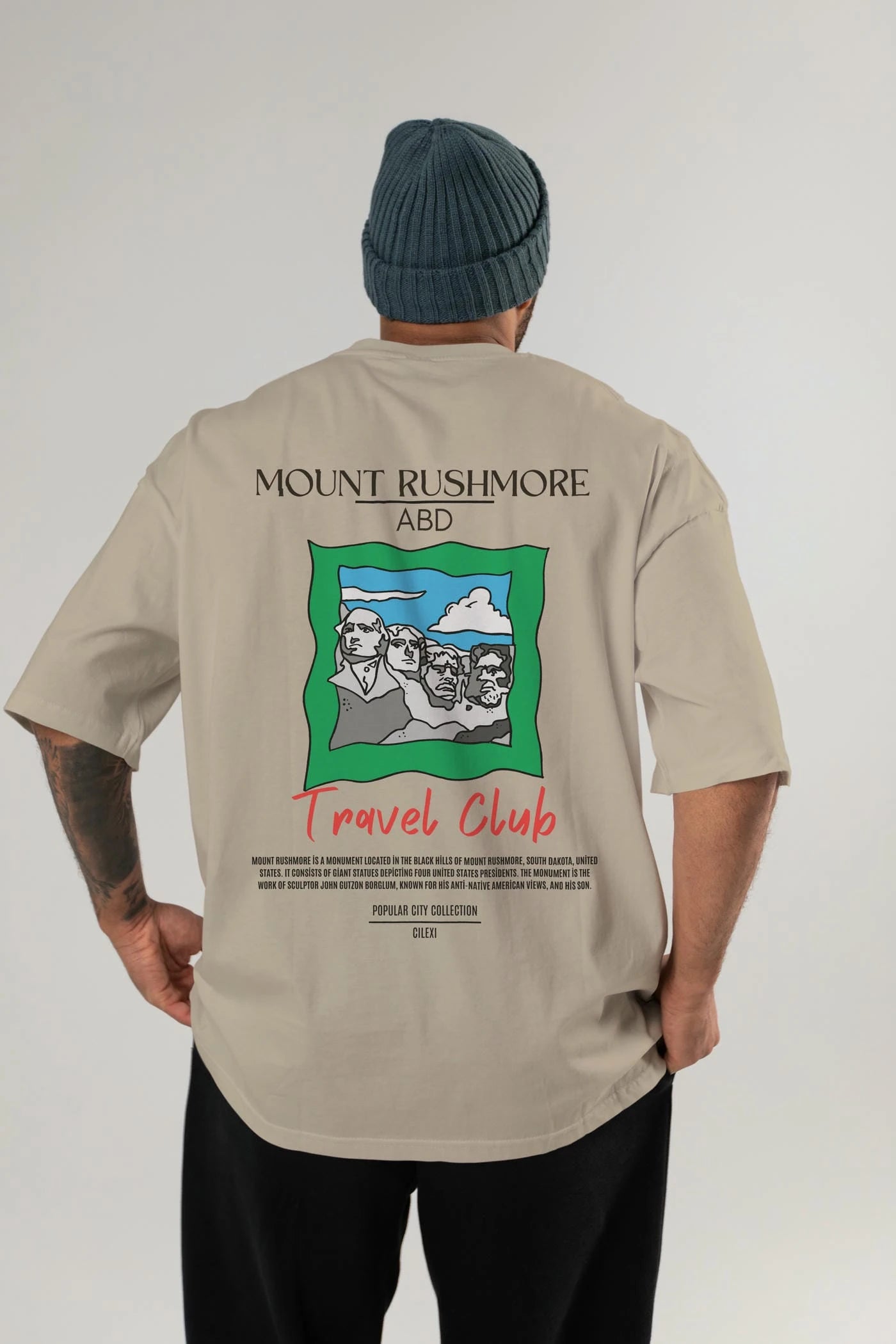 Mount Rushmore ABD Arka Baskılı Oversize t-shirt Erkek Kadın Pamuk Bisiklet Yaka tişort
