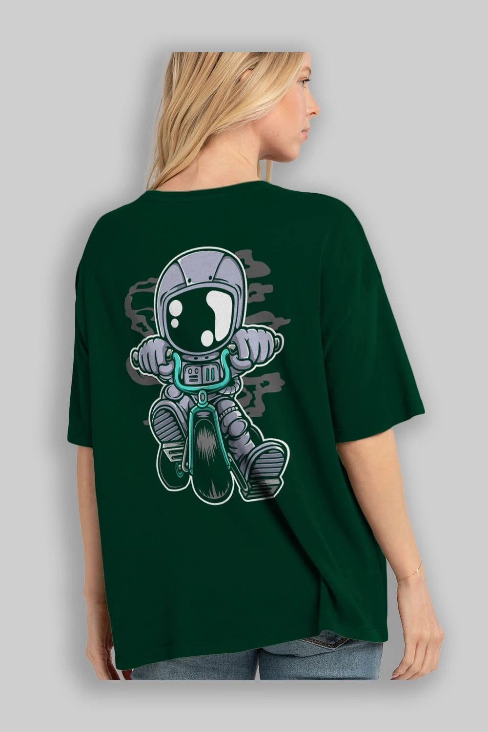 Astronaut Biker Arka Baskılı Oversize t-shirt Erkek Kadın Unisex