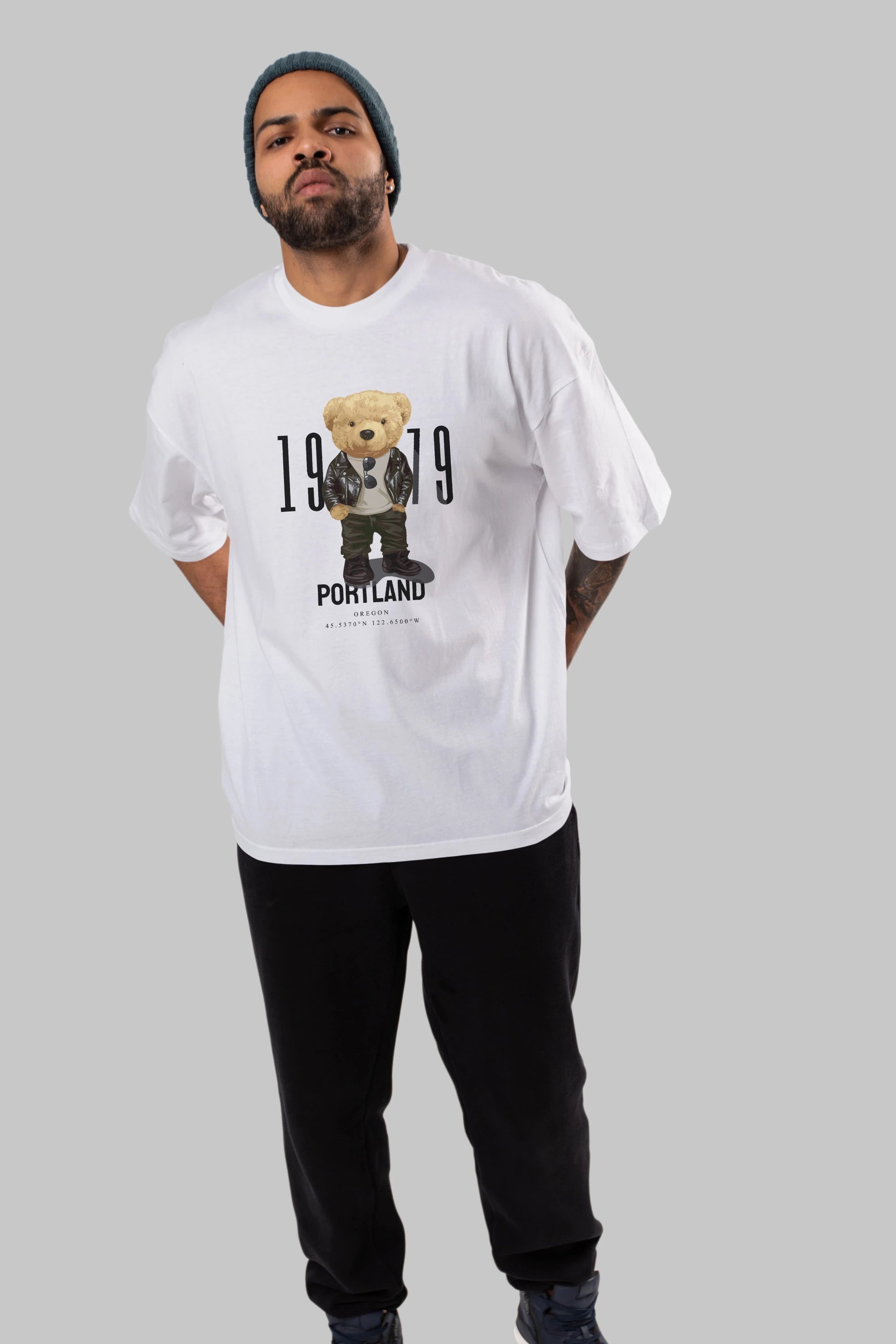Teddy Bear Portland Ön Baskılı Oversize t-shirt Erkek Kadın Unisex %100 Pamuk