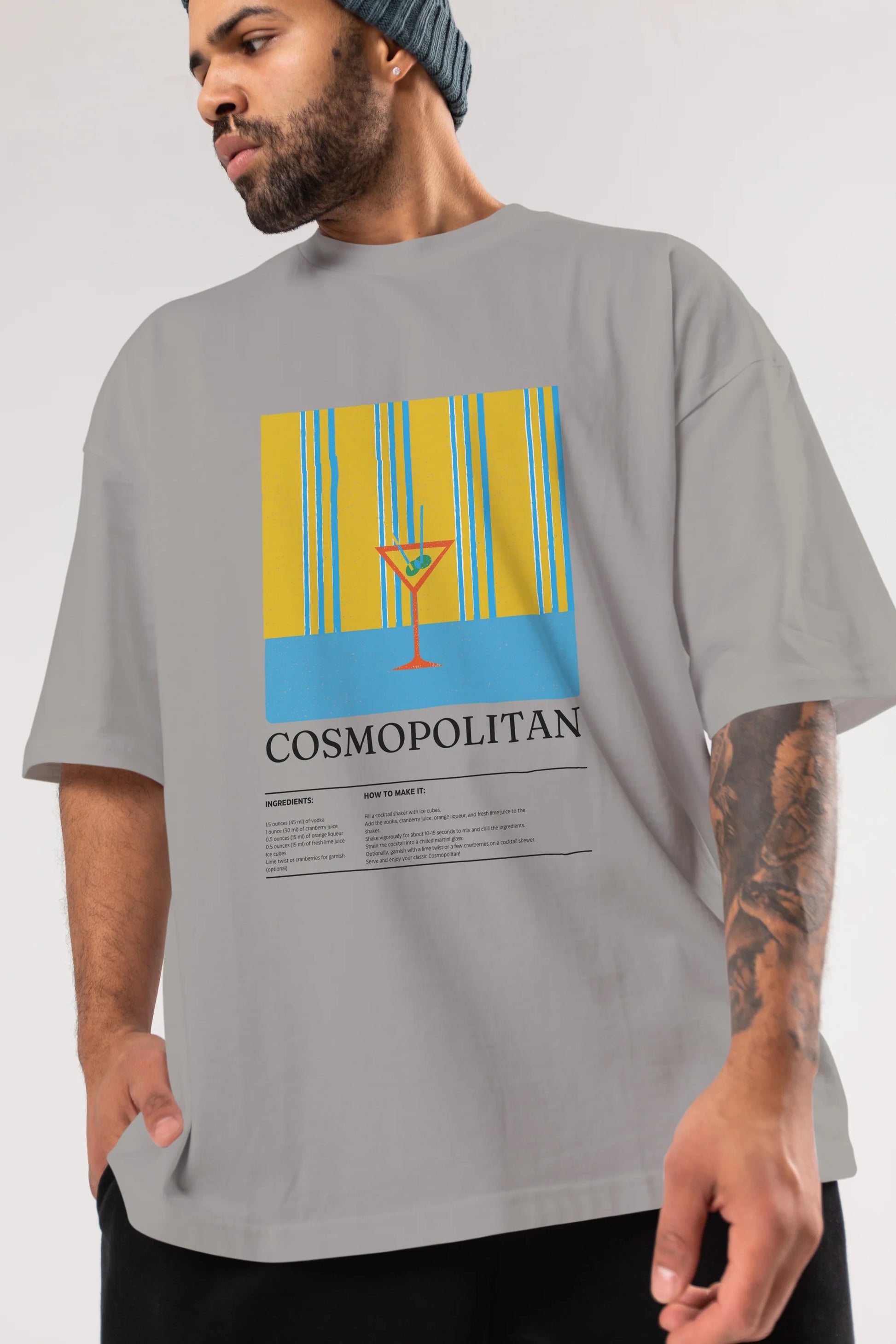Cosmopolitan Kokteyl Ön Baskılı Oversize t-shirt Erkek Kadın %100 Pamuk Bisiklet Yaka tişort
